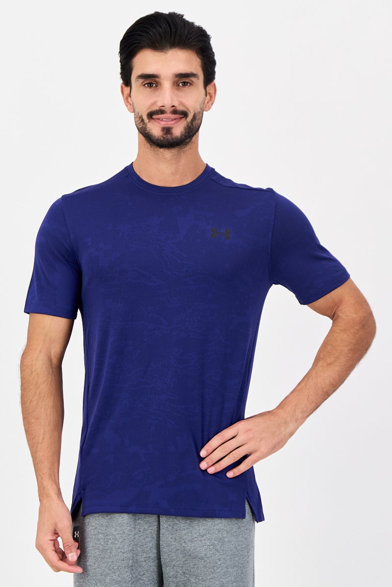 UNDER ARMOUR تي شيرت تدريب قصير الأكمام فضفاض للرجال، أزرق داكن - Image 1